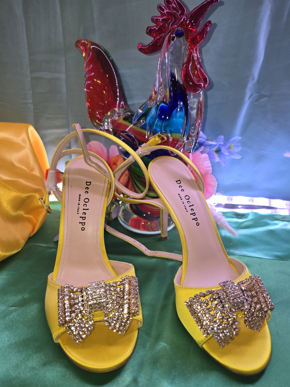 Dee Ocleppo Yellow Crystal Bow Slingback Heels